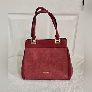 Simply Noelle Burgundy Structured Shoulder Bag Gold Hardware